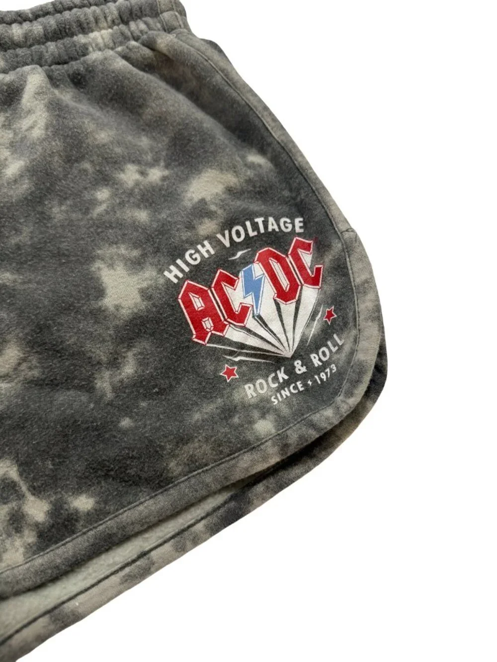 ACDC Charcoal Tie Dye Fleece Sweat Shorts Rock Graphic Drawstring Medium Women's